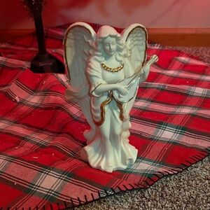 Ceramic Angel Figurine with Gold Accents and candle wick holder